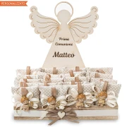 Torta bomboniere con Angeli magnete beige personalizzabile