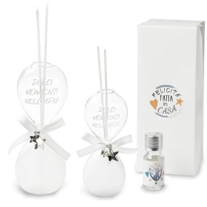 Bomboniere 2026 Linea Due Stelle Profumatore Standard Clessidra in vetro con fiocco e ciondolo stelline