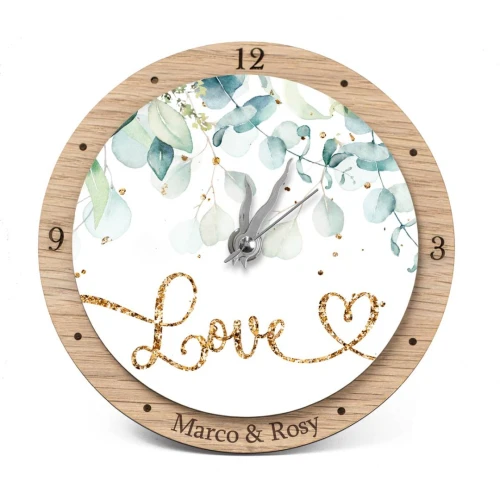 Bomboniere Tema Eucalipto con foglioline e scritta love Orologio Personalizzato