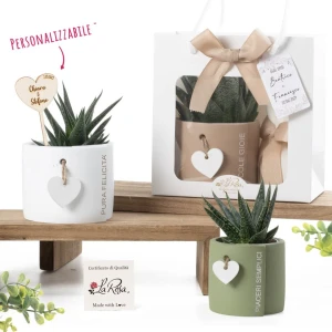 Bomboniera 2026 Porta Piantina HEART in Terracotta Cuoricino in Rilievo e Frase