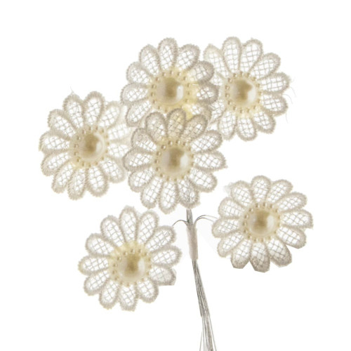 Fiore margherita in pizzo con perla decorazione per Bomboniere & Segnaposto