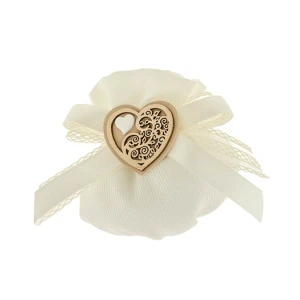 ULTIMI PEZZI 25 Sacchetti bianchi con cuore in legno 10 cm PREZZO PER TUTTI