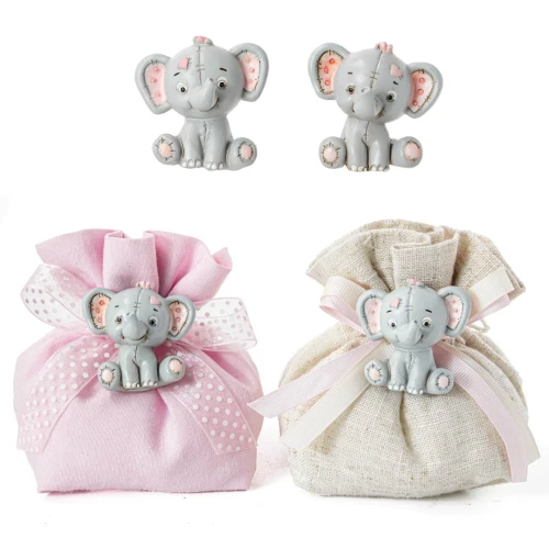 Bomboniera Battesimo e Nascita Bimba Elefantino Magnete Rosa