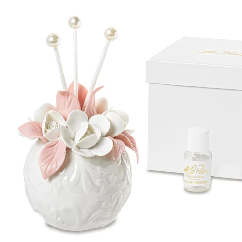 Bomboniera Elegante Profumatore con Rose in ceramica bianca e rosa