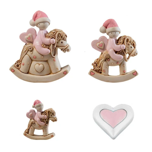 bomboniere battesimo e nascita cuore e cavalli a dondolo rosa