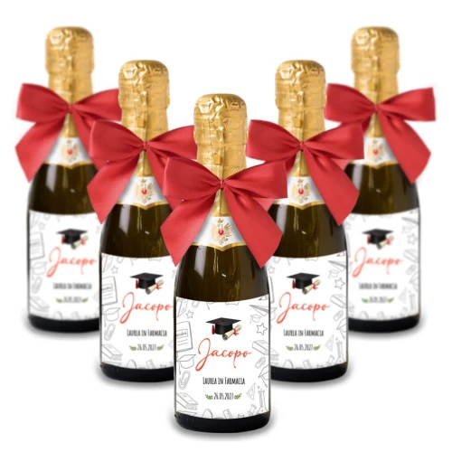 Bomboniere Mini bottiglie Prosecco Personalizzate o Segnaposto Tema Laurea con Tocco