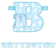 Festone scritta "Battesimo" per maschio celeste