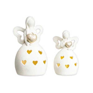 Bomboniere Comunione e Cresima Femmina 2027 Angelo a LED con cuore cuore oro in ceramica
