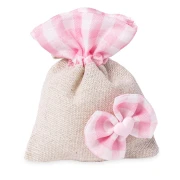 Ultimi 22 pezzi Sacchettino portaconfetti rosa rustico con fantasia quadretto e gessetto cuore