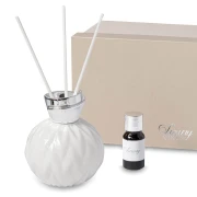 Bomboniere Stock Profumatore trama ondulata in porcellana con fiore argento