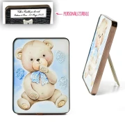Bomboniere Battesimo e Nascita Maschio 2026 Quadro orsetto con effetto pietra luminosa in rilievo personalizzabile