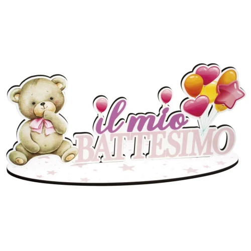 Decorazione da tavolo per Battesimo Femmina Rosa con Orsetto