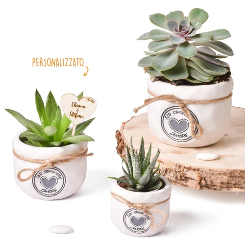 Bomboniere 2026 Linea Crescere Vasi porta piante in terracotta con frase e cuore