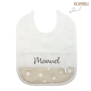 Bavaglino tortora con stelle e tela aida ricamabile