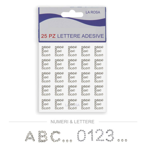 Lettere e Numeri Strass Adesivi - confezione da 25 pz