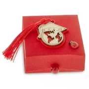 Ultimi 12 pezzi Scatolina per Laurea Portaconfetti a forma di libro rossa con decoro in legno