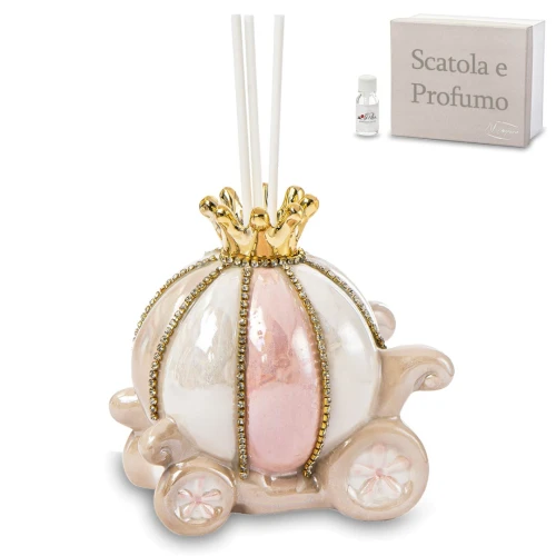 Bomboniere Carrozza Rosa con corona Profumatore in ceramica OFFERTISSIMA