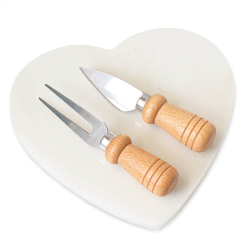 Bomboniera matrimonio Tagliere in Marmo a cuore con coltellini formaggio