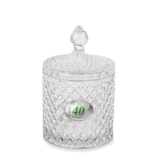 Bomboniera Nozze di Smeraldo scatole portagioie in vetro con placca argento