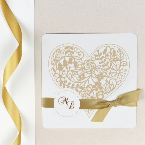 Partecipazioni Matrimonio Eleganti con cuore Beige - Ombrone