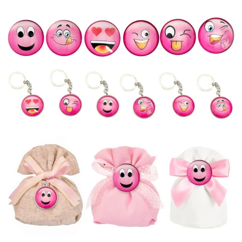 Bomboniera per femmina smile magnete e portachiavi rosa