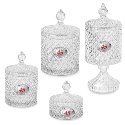 Bomboniera Nozze di Rubino scatole portagioie in vetro con placca argento