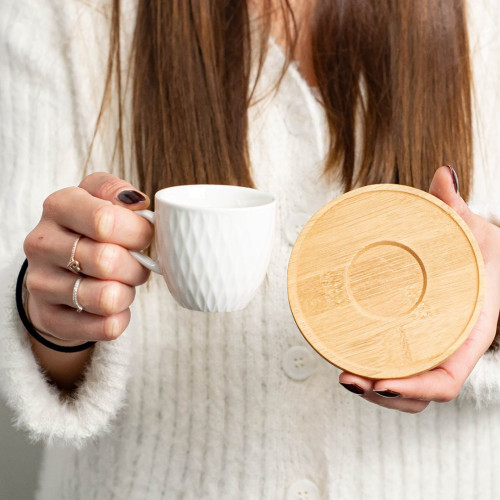 Bomboniera Set Tazzine da caffè con base in bamboo personalizzabile