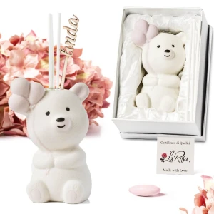 Bomboniere Originali Profumatore in ceramica con Orsetto Rosa e Palloncini