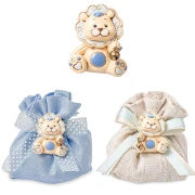 Bomboniere Battesimo e Nascita Bimbo 2026 Leoncino Mangete Linea Lion Celeste in resina