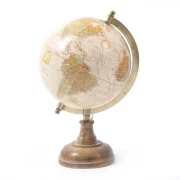 Mappamondo grande con base in legno stile vintage beige