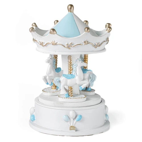 Bomboniere Battesimo e Nascita Bimbo 2026 Carillon Carosello Giostra cavallini celeste