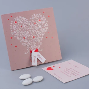 Partecipazione Nozze Originale con cuore floreale - Castagno