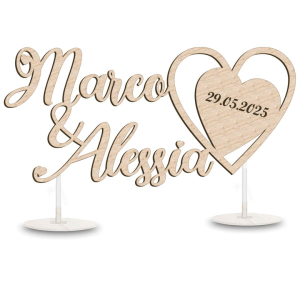 Idea Regalo per Matrimonio Anniversari Legno Naturale Nomi con Cuore