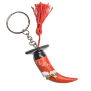 Bomboniere Laurea  Portachiavi a forma di Corno Cornetto Rosso Portafortuna con cappello tocco nero 