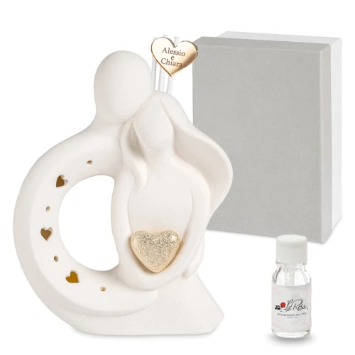 Bomboniere Matrimonio 2025 Profumatore Coppia con cuore oro in ceramica a LED