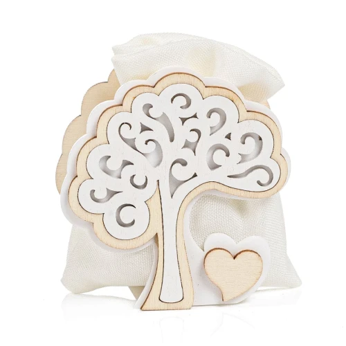 Bomboniere 2026 Linea Boucle\' Scatolina Portaconfetti con sacchettino e albero della vita