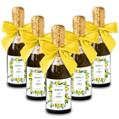 Bomboniere Mini bottiglie Prosecco Personalizzate o Segnaposto Tema Limoni e Maioliche