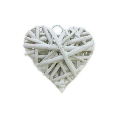 ULTIMI 10 bomboniera shabby chic cuore in metallo rivestito in vimini bianco 7x8cm PREZZO PER TUTTI