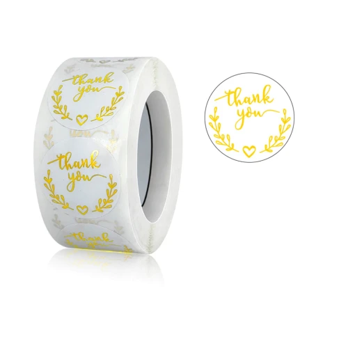 Adesivo \"thank you\" bianco con decori oro