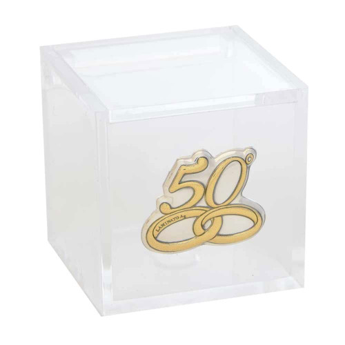 bomboniere nozze oro scatolina in plexiglass placca argento 50 anni matrimonio