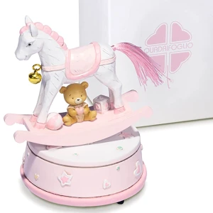 Bomboniere Solidali Quadrifoglio Linea Dublino Rosa 2026 Carillon Cavallino a dondolo