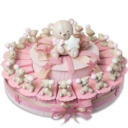 Torta Bomboniere da 20 Fette con Orsetto dettagliato in rosa