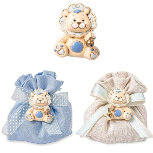 Bomboniere Battesimo e Nascita Bimbo 2026 Leoncino Mangete Linea Lion Celeste in resina
