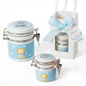 ⚡ OFFERTISSIMA Bomboniere Battesimo e Nascita 2026 Linea Baby Box Barattolino Orsetto Celeste con frase