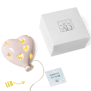 Bomboniere Palloncino cuore Led in ceramica rosa