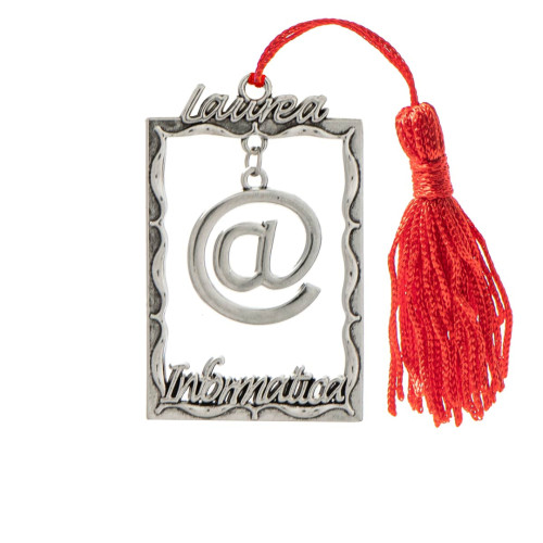 Bomboniere Ciondolo Laurea con simbolo e scritta facoltà con nappa rossa