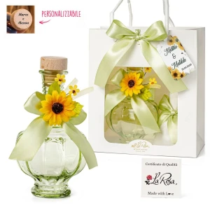 Bomboniere 2026 Bottiglie in vetro verde o trasparente con tappo da 480 ml con fiocco e girasole