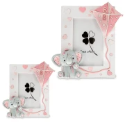 Bomboniere Battesimo e Nascita Baby Elefantino con Aquilone Portafoto Rosa in resina