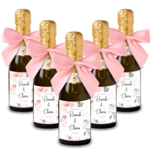 Bomboniere Mini bottiglie Prosecco Personalizzate o Segnaposto Tema Rose