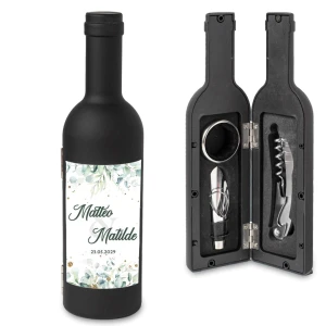 Idea Bomboniera Utile Tema Eucalipto Bottiglia di Vino Set accessori Vino